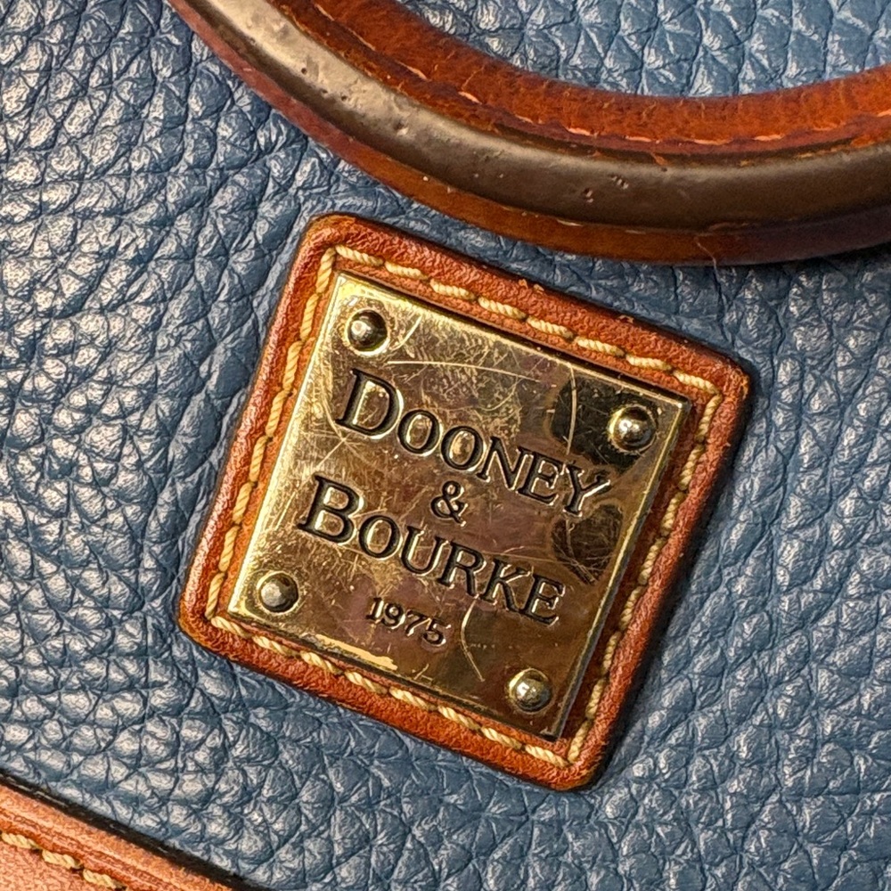 Dooney & Bourke Cerulean Blue and Tan Pebble Leather Domed Satchel - Picture 9 of 11